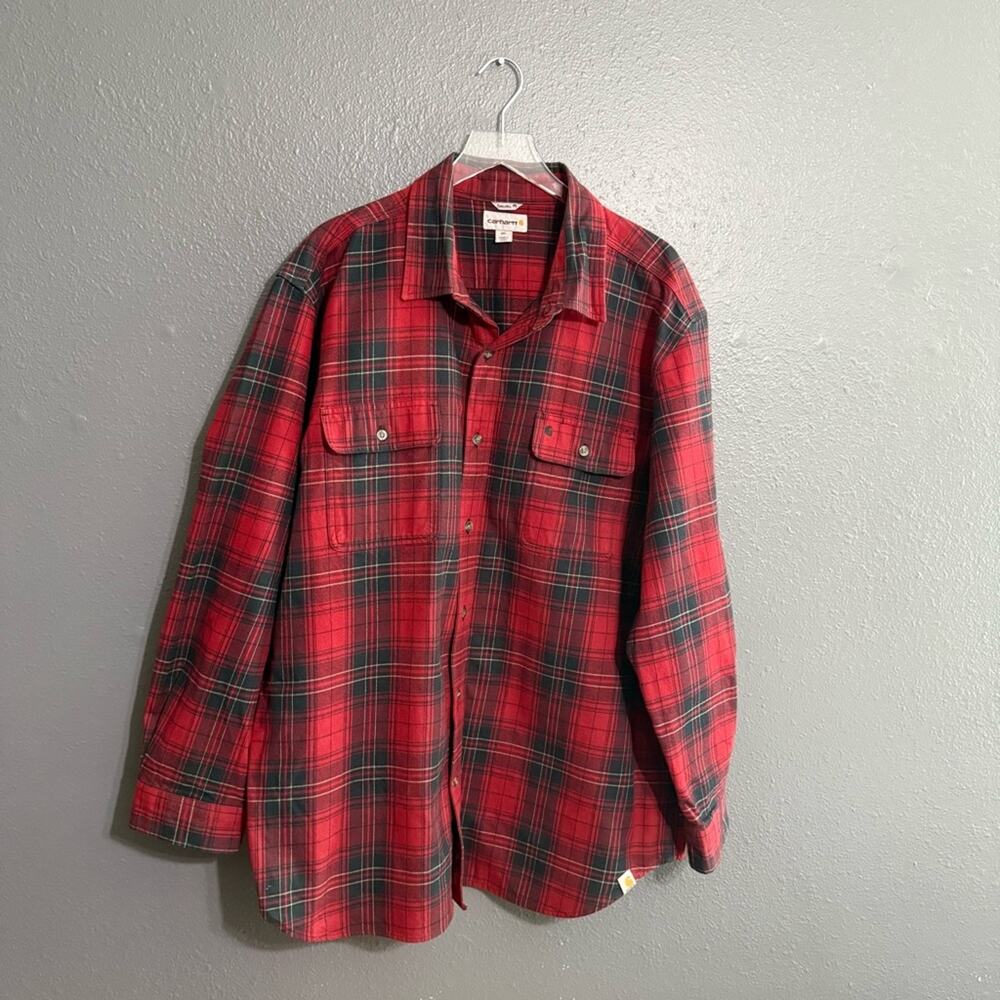 Carhartt Red Plaid Button Down Size 2 XL Tall